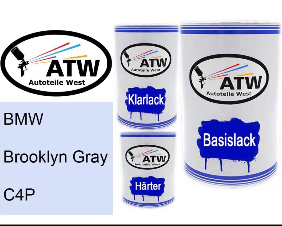 BMW, Brooklyn Gray, C4P: 500ml Lackdose + 500ml Klarlack + 250ml Härter - Set, von ATW Autoteile West.